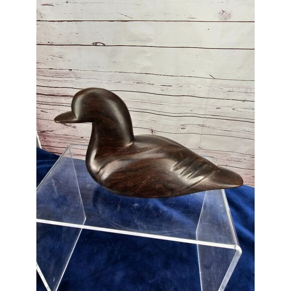 Duck Decoy Wooden Solid Smooth Dark Wood 7" long by 4" tall‎ - Picture 1 of 10